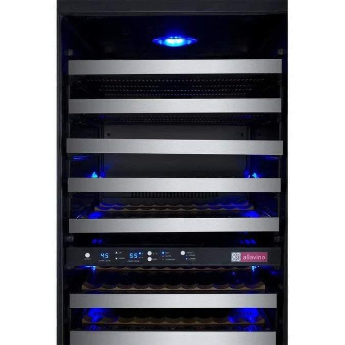 Allavino 121 Bottle FlexCount II Tru-Vino Dual Zone Stainless Steel Left Hinge Wine Cooler VSWR121-2SL20