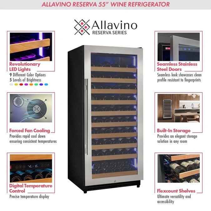 Allavino 238 Bottle 55" Tall Dual Zone Stainless Steel Wine Refrigerator