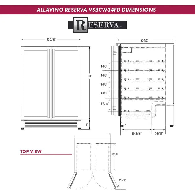 Allavino Reserva Series 36 Bottle Dual Zone Wine Refrigerator VSW3634FD-2S
