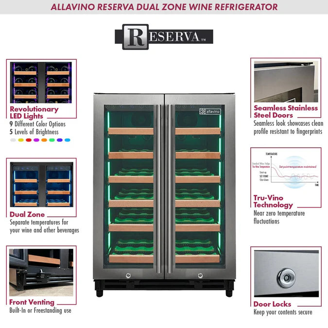 Allavino Reserva Series 36 Bottle Dual Zone Wine Refrigerator VSW3634FD-2S