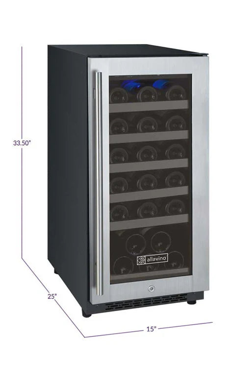 Allavino 15" Wide FlexCount II Tru-Vino 30 Bottle Single Zone Right Hinge Wine Refrigerator VSWR30-1SR20